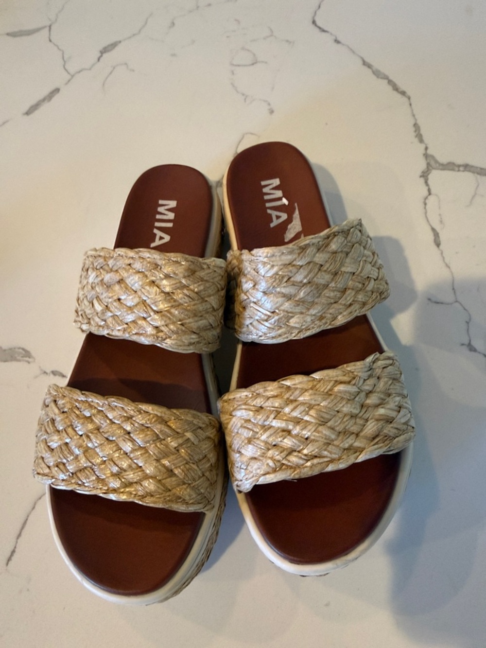 MIA Braided Double-strap Slide Sandals - Natural